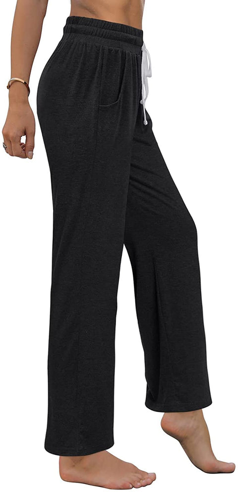Womens Yoga Pants Comfy Wide Leg Drawstring Loose Straight Lounge Running Workout Pants with Pockets