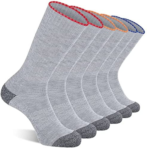 CS CELERSPORT 6 Pack Men's Cushioned Crew Socks Athletic Work Boot Socks