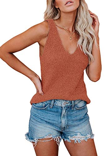 Ruanyu Womens Sexy V Neck Tank Tops Summer Knitted Sleeveless Lightweight Camisole Loose Fit Casual Shirts
