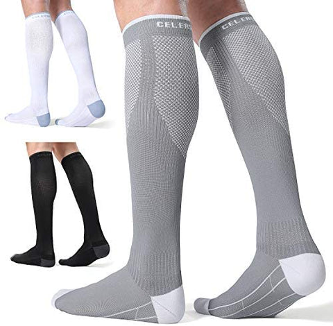 CelerSport 3 Pairs Compression Socks for Men and Women 20-30 mmHg Running Support Socks