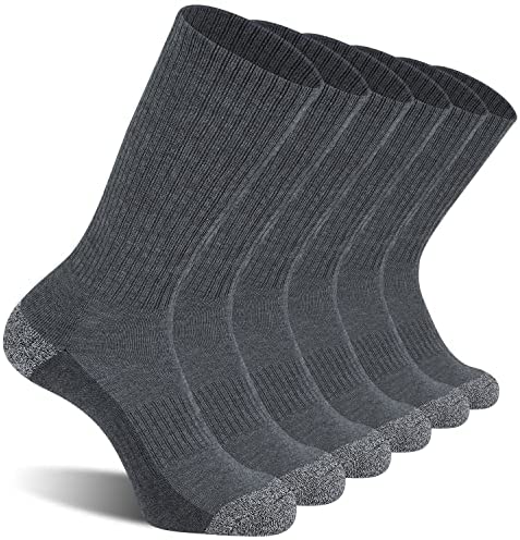 CS CELERSPORT 6 Pack Men's Cushioned Crew Socks Athletic Work Boot Socks