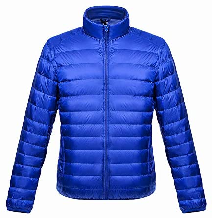 Men's Stand Collar Lightweight Long Sleeve Zip Warm Solid Down Jackets Fashion Coat