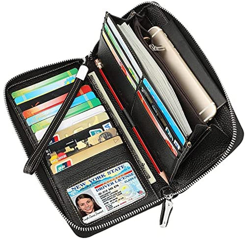 Lavemi Women's RFID Blocking Leather Zip Around Wallet Large Phone Holder Clutch Travel Purse Wristlet