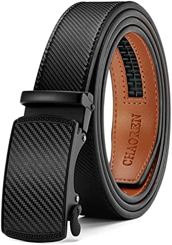 Leather Ratchet Belt 1 1/4" Comfort with Click Buckle, CHAOREN Dress Belt Adjustable Trim to Exact fit