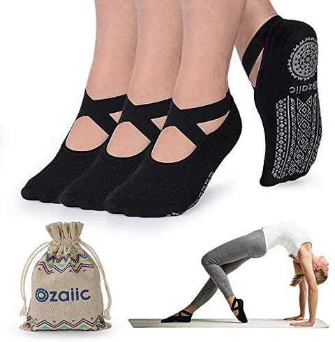 Ozaiic Yoga Socks for Women Non-Slip Grips & Straps, Ideal for Pilates, Pure Barre, Ballet, Dance, Barefoot Workout