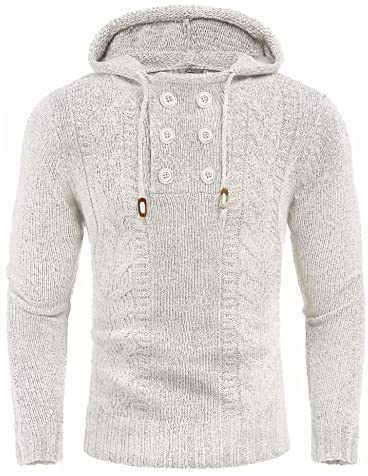 Men's Knitted Hoodies Pullover Casual Long Sleeve Turtleneck Sweaters