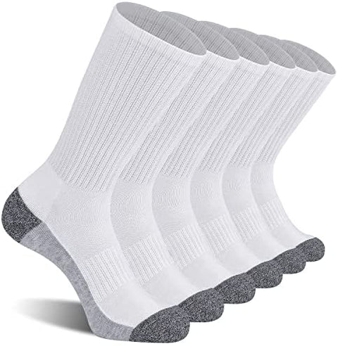 CS CELERSPORT 6 Pack Men's Cushioned Crew Socks Athletic Work Boot Socks