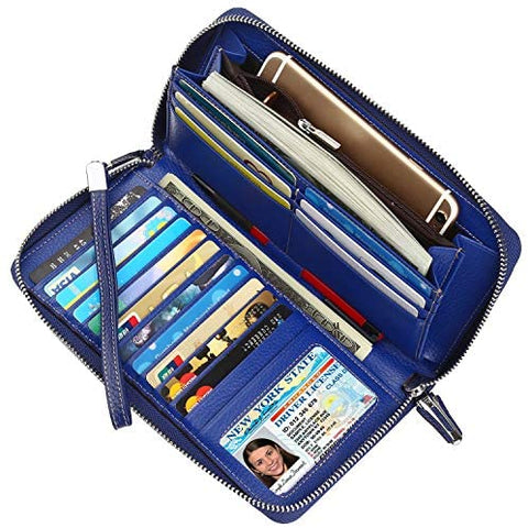Lavemi Women's RFID Blocking Leather Zip Around Wallet Large Phone Holder Clutch Travel Purse Wristlet