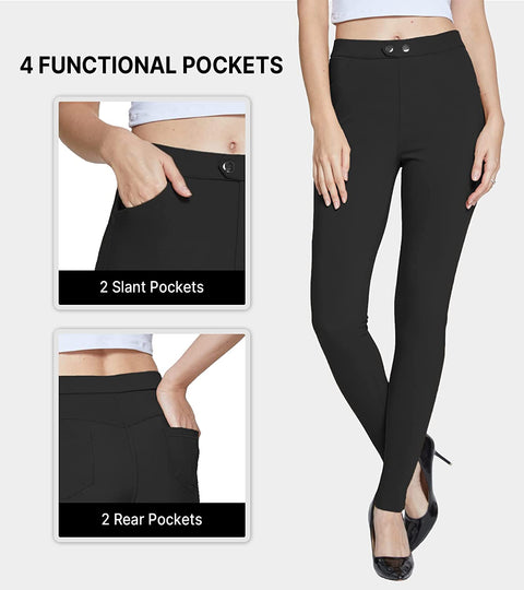 Women's Dress Pants Skinny Stretch Pull On Jeggings Pants with Pockets Black Size X-Large