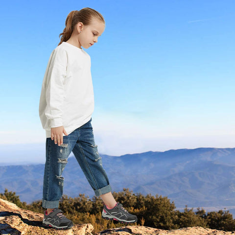 brooman Kids Outdoor Trail Hiking Shoes Boys Girls Running Shoes Sports Sneakers