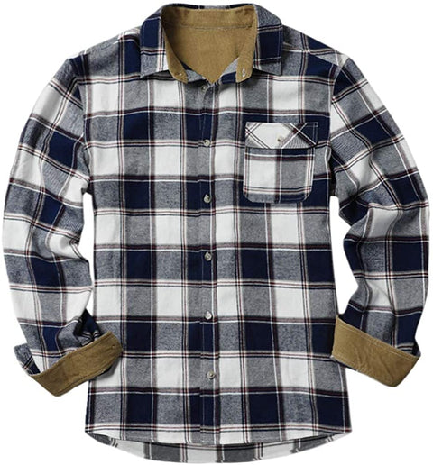 Men's Classic Plaid Button Down Shirts Long Sleeve Regular Fit Soft Casual Cotton Shirt Tops with Chest Pockets