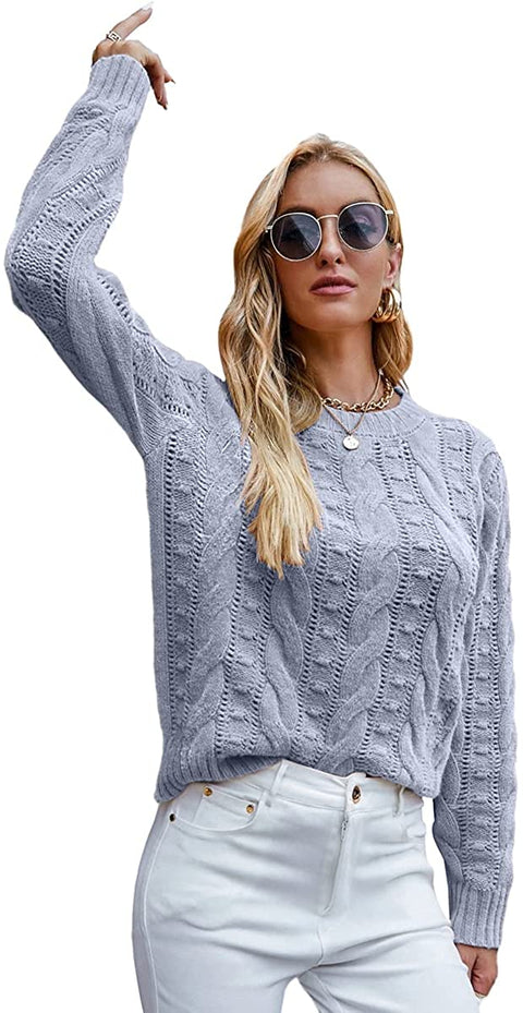 Sweaters for Women Crew Neck Hinge Flowers Cable Knit Pullover Autumn and Winter Sweater