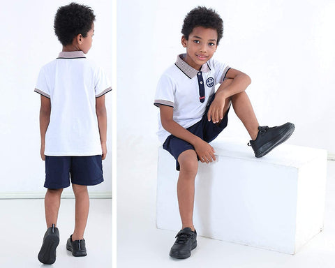 brooman Kids White School Sneakers Black Uniform Shoes