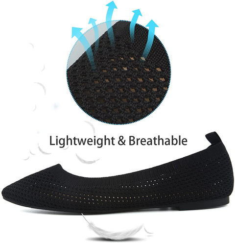 MUSSHOE Flats for Women Mesh Knit Comfortable Women's Flats Memory Foam Slip on Pointed Toe Flats Shoes Women