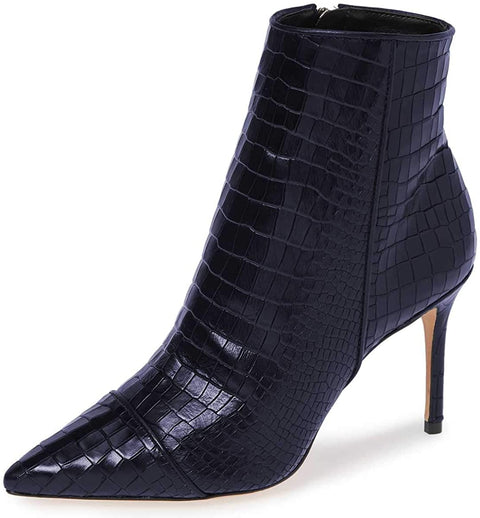 FSJ Women Sexy Lizardskin Ankle Boots Pointy Toe Slender High Heels Winter Party Shoes Size 4-15 US