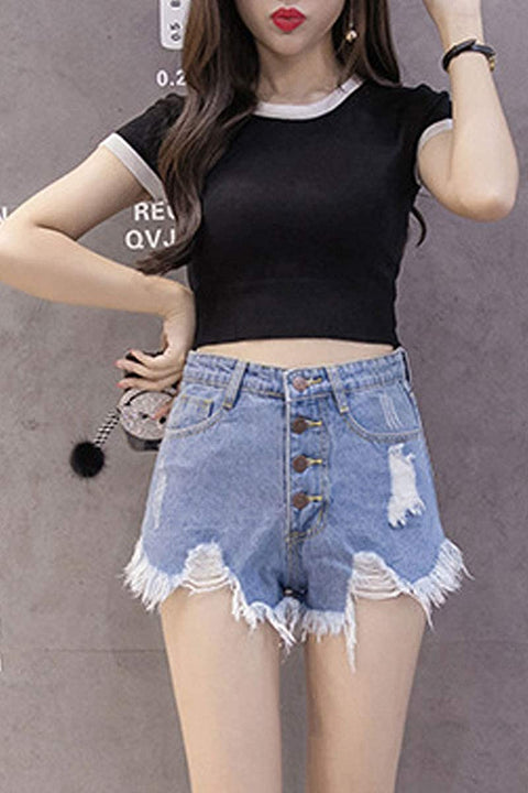 Women's Casual Ripped High Waisted Cutoff Distressed Denim Shorts