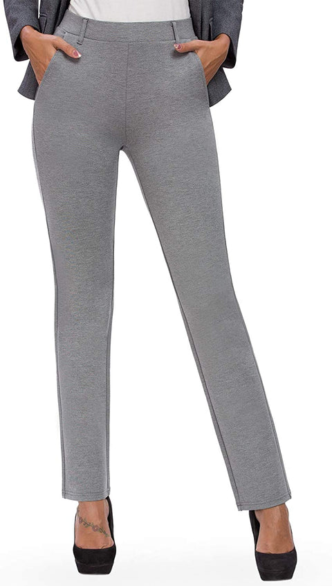 Women’s Bootcut Pull-On Dress Pants Office Business Casual Yoga Work Pants with Key Pocket Straight Leg, Pocket-Grey Large
