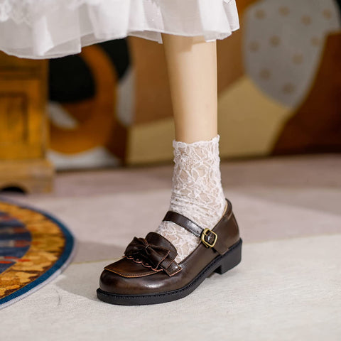 KANGFEINI Sweet Mary Jane Kawaii Bow Princess Shoes jk Round Head Low Heel Ankle Strap Role-Playing Shoes
