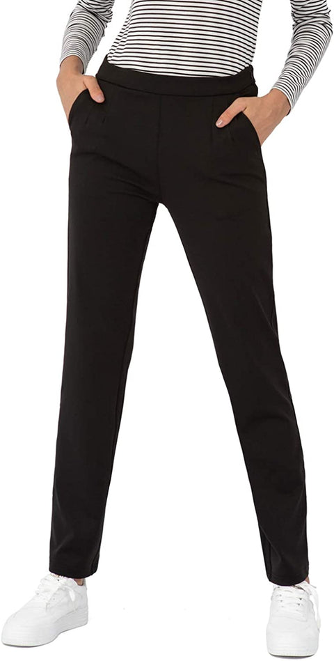 Womens Casual Pants for Work Side Zipper with Pleated Pockets Straight Leg