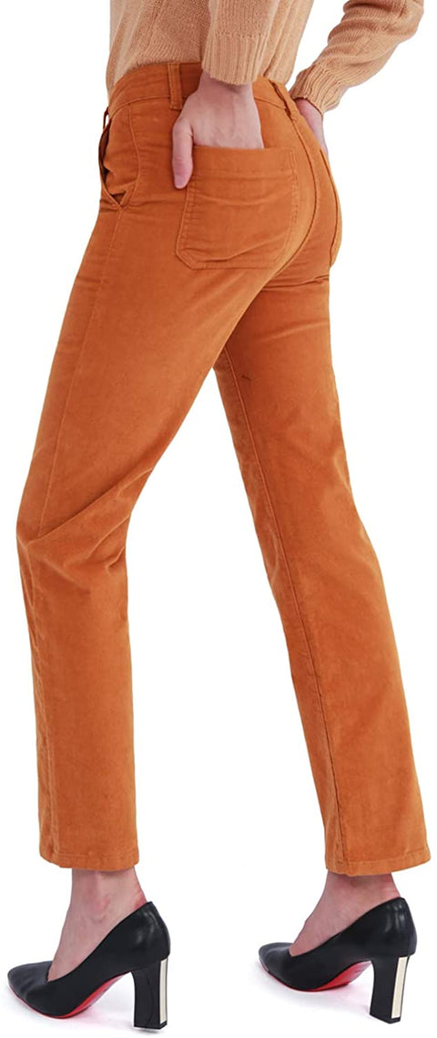 Women's Stretch Corduroy Pants Straight-Fit Fall Winter Warm Comfy Fashion Work Casual Pants