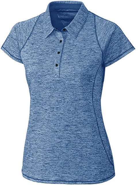 Womens Short Sleeve Tennis Golf Polo Shirts Quick Dry Running Workout Tshirt Tops Blue