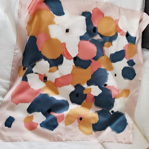 FONYVE Silk Feeling Scarf Medium Square Satin Head Scarf for Women 27.5 × 27.5 inches