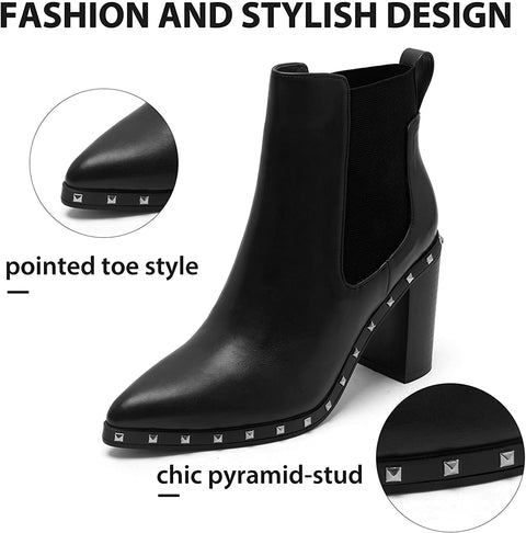Women's Ankle Boots Pointed Toe Chelsea Boots Elastic Gore Heeled Boots