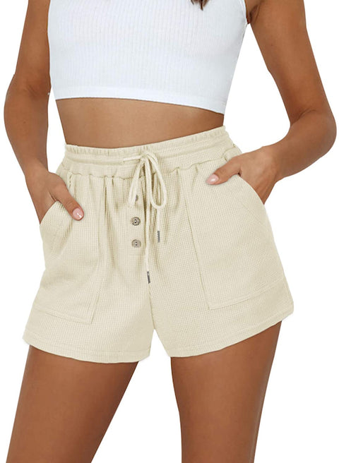 Womens Shorts for Summer Casual Loose Comfy Drawstring Elastic Waist Lounge Shorts with Pockets Beige X-Large