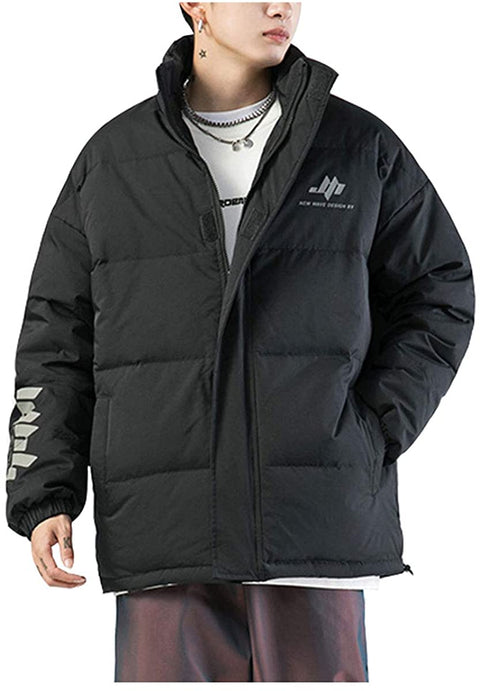 Men's Classic Reflective Shell Quilted Coat Casual Cotton Padded Outdoor Jacket