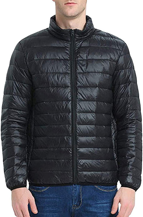 Gate2Light Men's Plus Size Warm Stand Collar Lightweight Down Jacket Packable Winter Puffer Slim Fit Insulated Coat, Black, X-Small