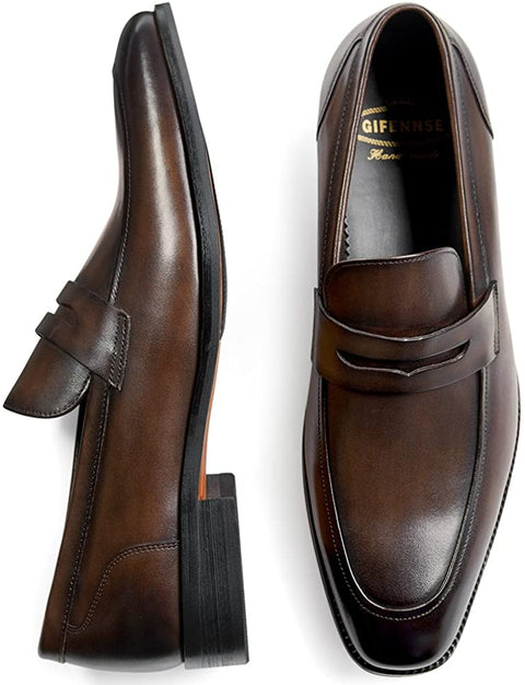 GIFENNSE Men's Dress Shoes Slip-On Loafers Formal Leather Shoes for Men