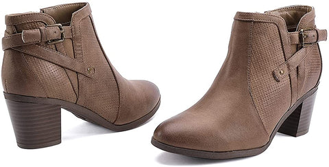 EETTARO Women's Chunky Heel Ankle Boots Fashion Pointed Toe Booties Side Zipper Buckle Shoes