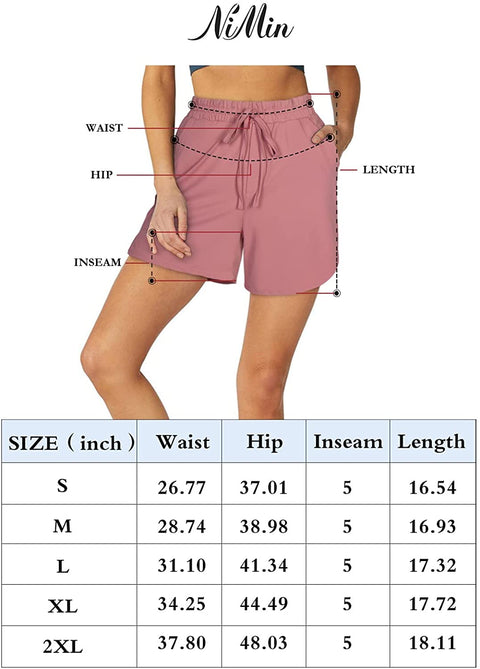 Women's Workout Shorts 5" Hiking Shorts with Zip Pockets Gym Running Athletic Shorts