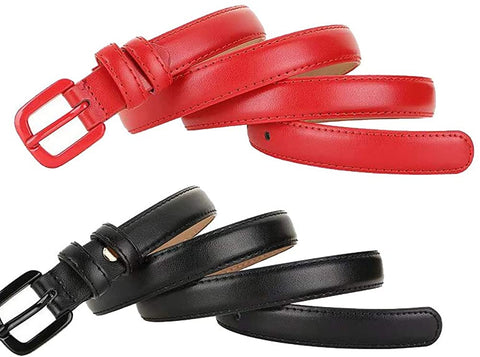 Womens Leather Belt Skinny Belts for Jeans Pants 2pcs pack