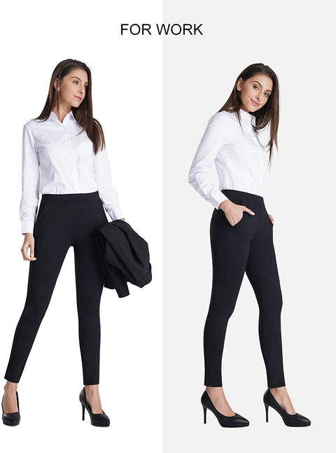 Women's Skinny Leg Work Pull on Slim Stretch Yoga Dress Pants w/Tummy Control