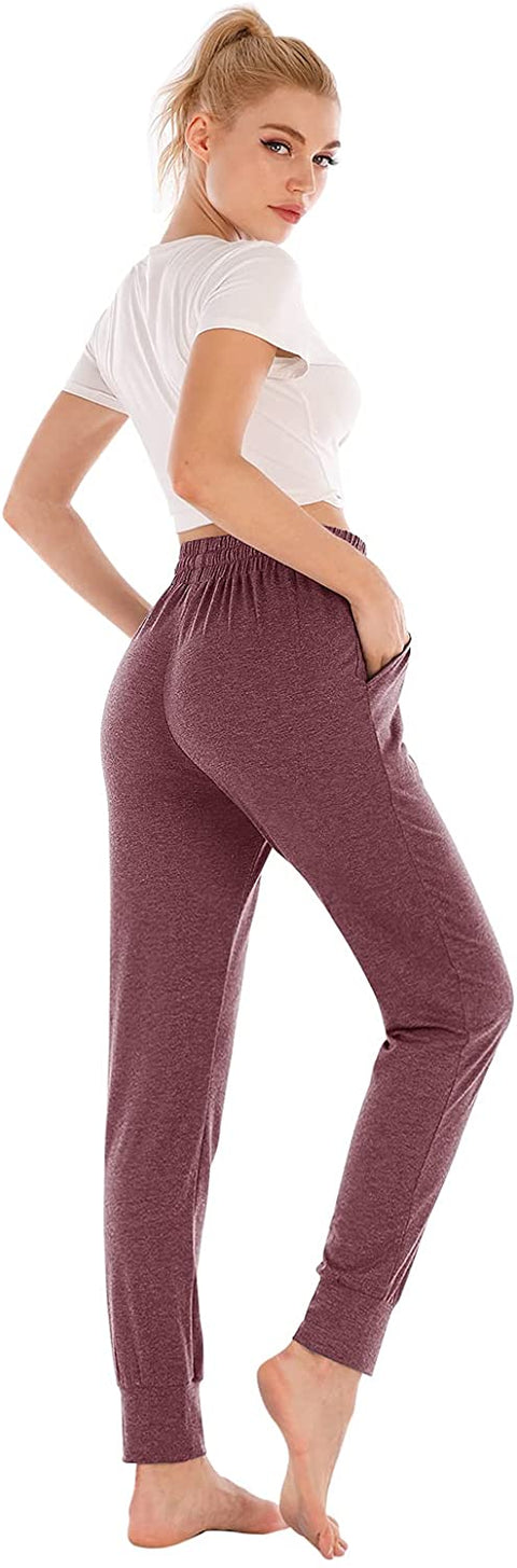 Yoga Pants with Pockets for Women Drawstring High Waisted Pants Loose Workout Joggers Pants Mauve Medium