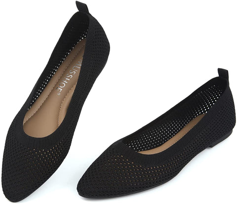 MUSSHOE Flats for Women Mesh Knit Comfortable Women's Flats Memory Foam Slip on Pointed Toe Flats Shoes Women