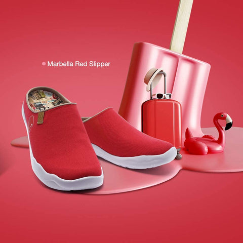 UIN Women's Men's Flats Slippers Fashion Canvas Comfort Wide Toe Casual Household Slip On Summer Travel Shoes Unisex Red