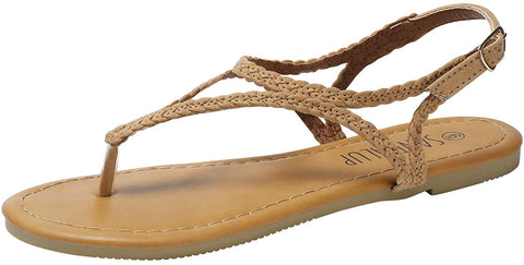 SANDALUP Flat Sandals for Women w Flannel Braided and Adjustable Metal Buckle