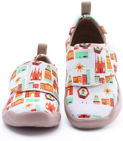 UIN Toddler Baby Shoes Art City White Painted Girl Boy's Canvas Casual Fashional Art Sneaker