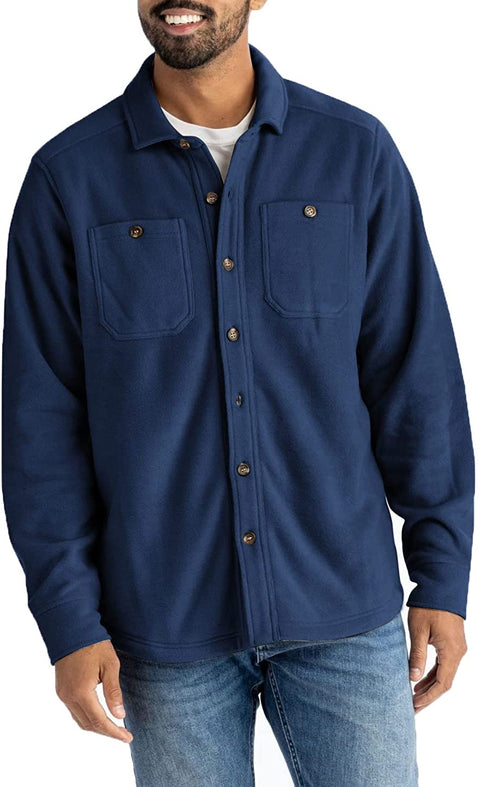 Zwurew Men's Winter Coats Warm Sherpa Fleece Jacket Casual Turn Down Collar Button Outwear Lightweight Soft Coat with Pockets