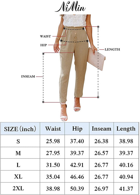 Womens Casual Loose Pants Comfy Cropped Work Pants with Pockets Elastic High Waist Paper Bag Pants