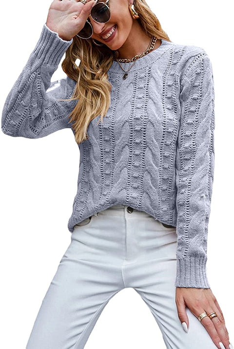 Sweaters for Women Crew Neck Hinge Flowers Cable Knit Pullover Autumn and Winter Sweater