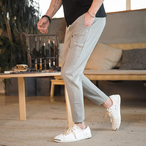 Men's Cotton Linen Casual Slim Straight Leg Pants