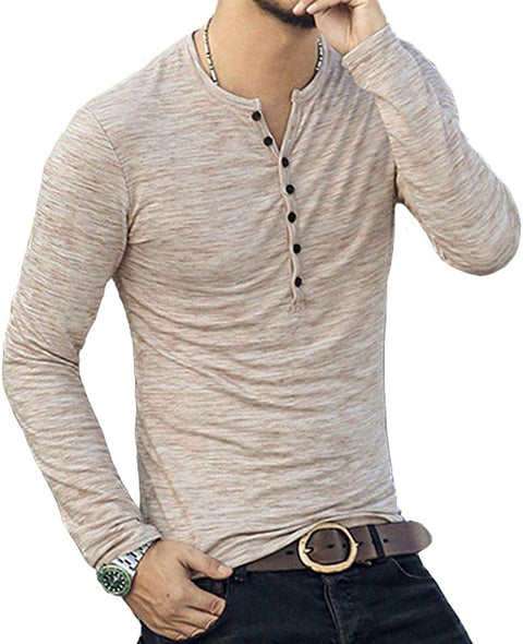 Mens Casual Slim Fit Basic Henley Short/Long Sleeve Fashion T-Shirt