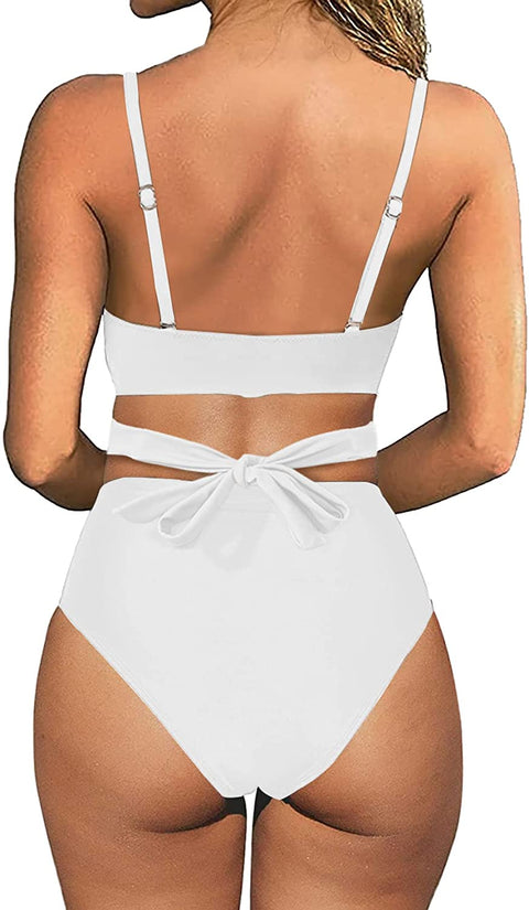 Zwurew Womens Cross Front High Waist Bikini Set Swimsuit Two Piece Lace Up Swimwear Bathing Suit