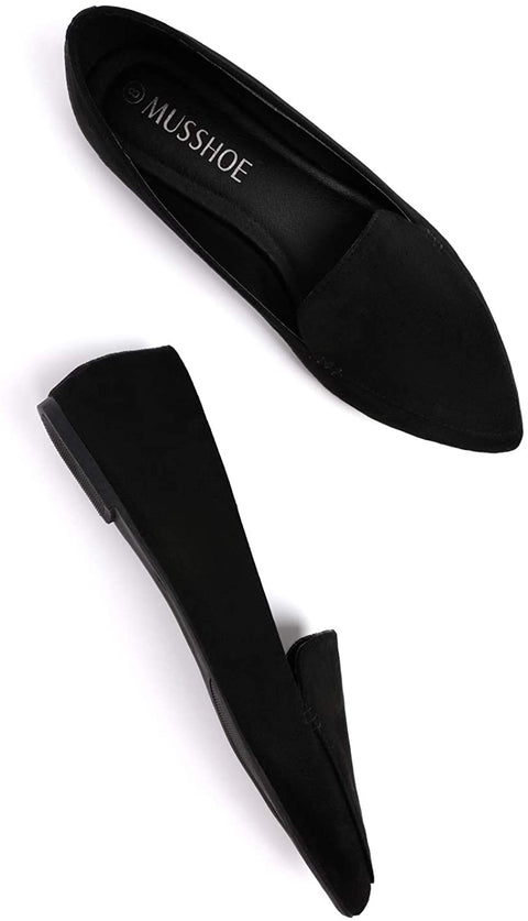 MUSSHOE Womens Flats Pointy Toe Ballet Flats Lightweight Slip On Ballet Shoes for Women,Black 7
