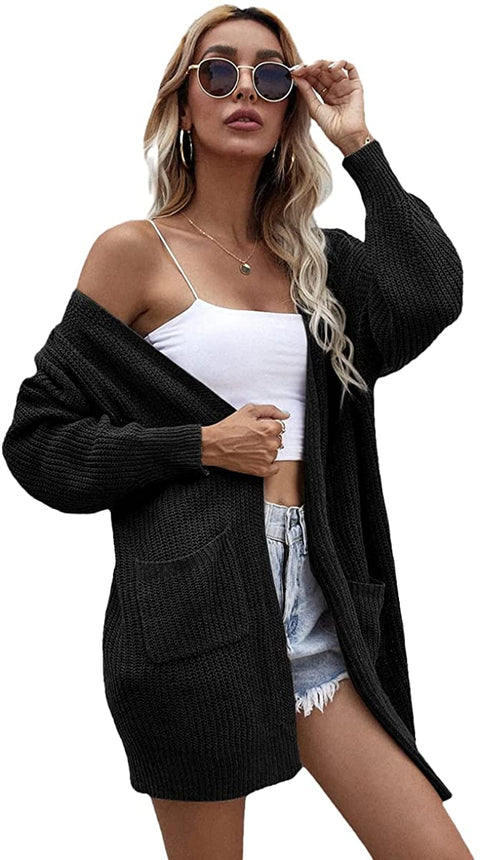 Dyexces Women's Cardigan Sweater Loose Open Front Long Sleeve Knit Chunky with Pocket