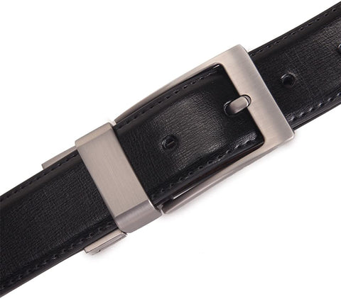 Beltox Fine Men's Dress Belt Leather Reversible 1.25" Wide Rotated Buckle Gift Box (26-28, Silver Rotated Buckle)