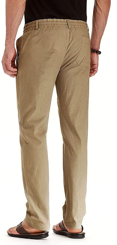 elselect Men's Chino Drawstring Pants Casual Long Khaki Dress Pants Slim Fit Golf Yoga Beach Work Trousers